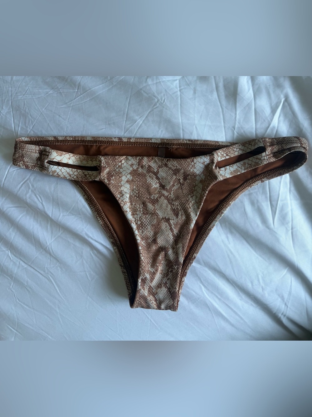 Vitamin A Rust Brown Bikini Bottom with Snake-Print Trim